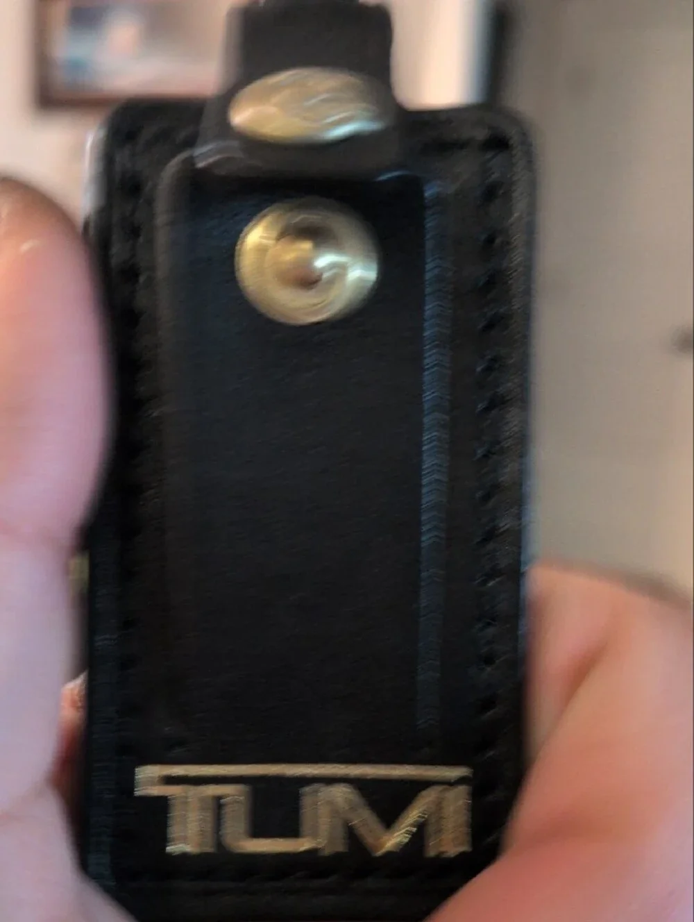 Tumi Black Leather Tag with Gold TUMI Logo